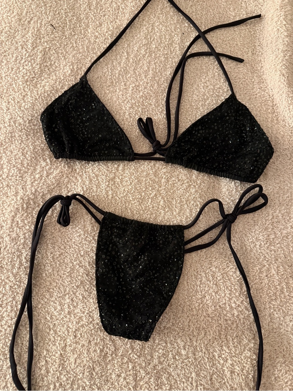 I.AM.GIA Black Sparkle Tie-Side Triangle Bikini